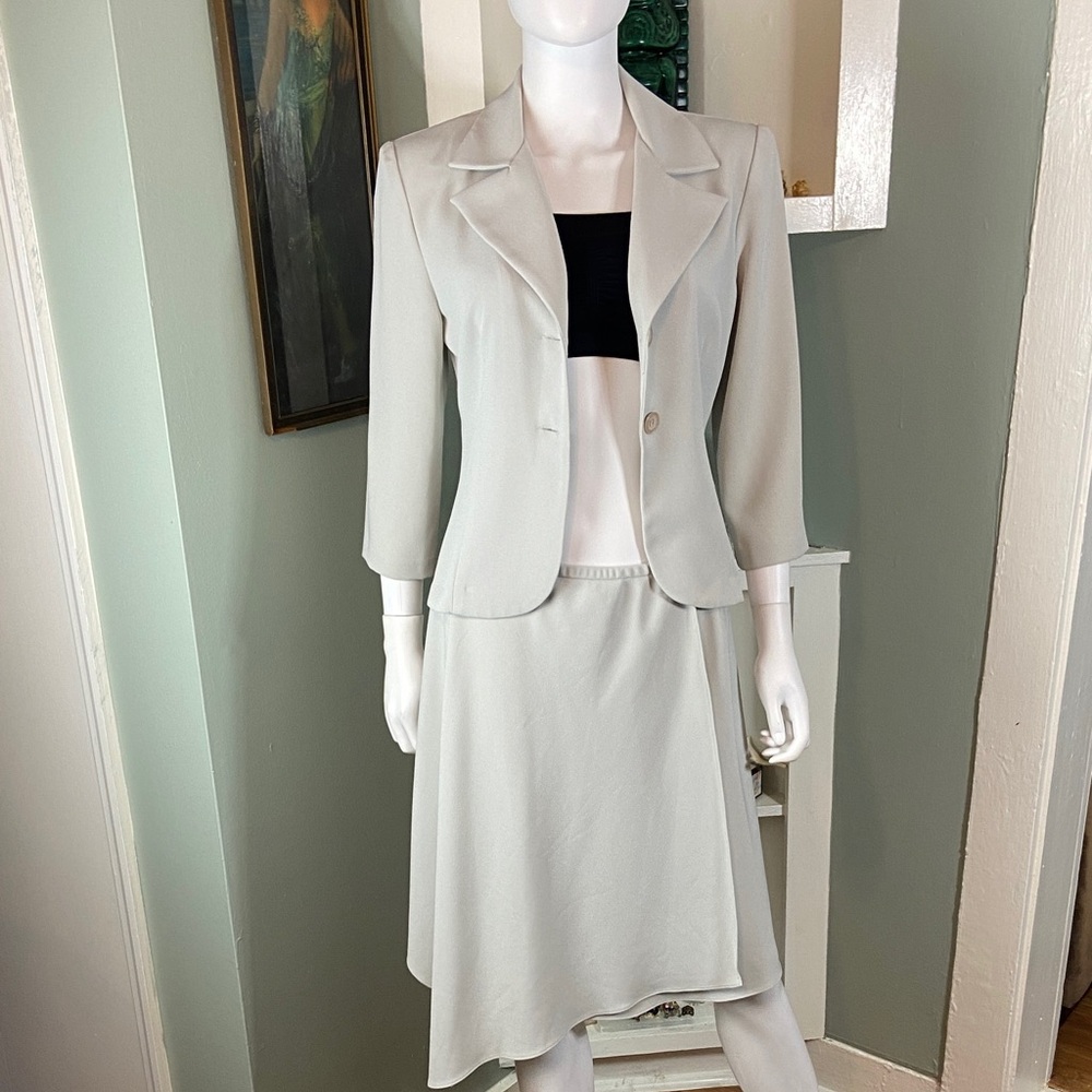 Vintage 90s Breakin Loose Grey Asymmetrical Skirt Jacket Blazer Suit Medium M - Picture 5 of 10